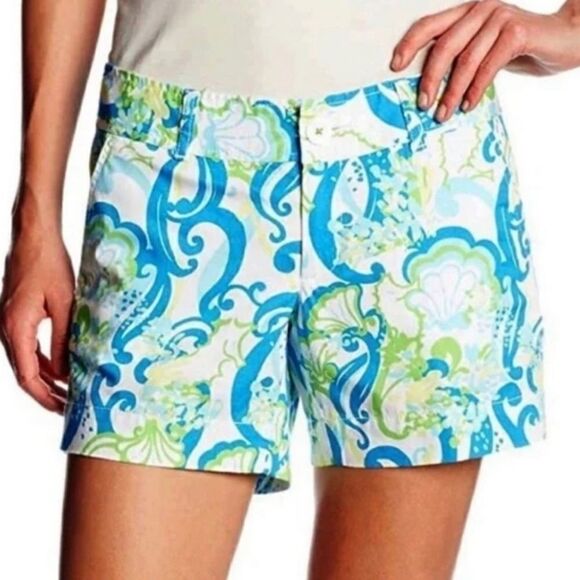 Lilly Pulitzer The Callahan Short Crystal Coast White Green Blue Seahorse Size 4 - Picture 4 of 10